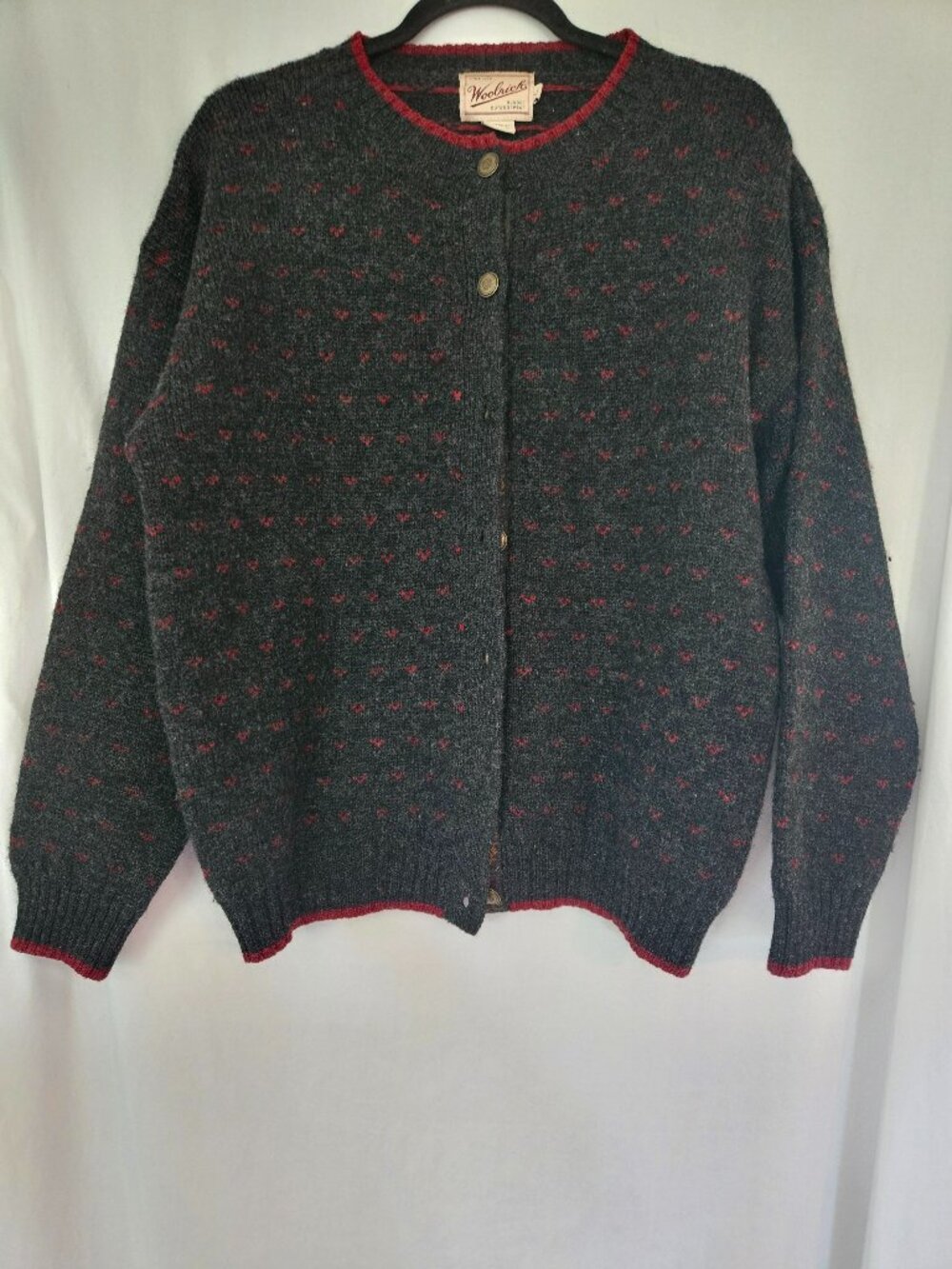 Vintage 1990s Woolrich Leaves Wool Cardigan Sweater Size Large